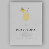 Minimalist Pina Colada Cocktail Recipe Tropical Drink Illustration Canvas Wall Art Print Decor Picture Ready to Hang