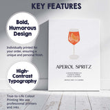 Minimalist Aperol Spritz Cocktail Recipe Italian Aperitif Bar Print Canvas Wall Art Print Decor Picture Ready to Hang