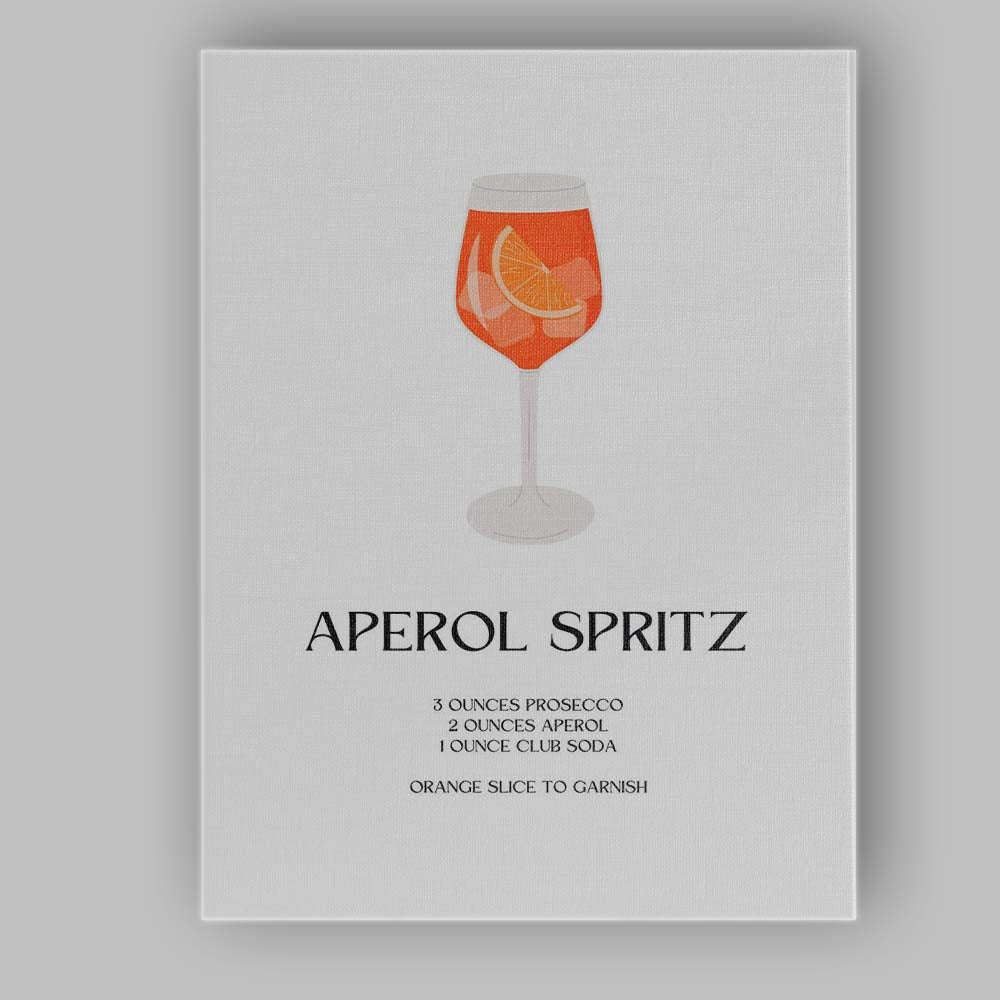 Minimalist Aperol Spritz Cocktail Recipe Italian Aperitif Bar Print Canvas Wall Art Print Decor Picture Ready to Hang