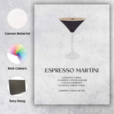 Minimalist Espresso Martini Cocktail Recipe Coffee Bar Print Canvas Wall Art Print Decor Picture Ready to Hang