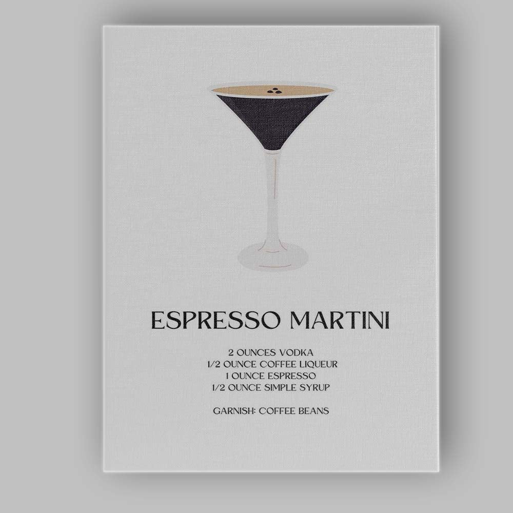 Minimalist Espresso Martini Cocktail Recipe Coffee Bar Print Canvas Wall Art Print Decor Picture Ready to Hang