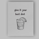 Minimalist Give It Your Best Shot Cocktail Quote Line Art Canvas Wall Art Print Decor Picture Ready to Hang