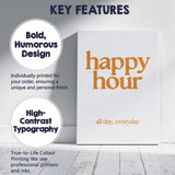 Mustard Happy Hour Typography Minimalist Quote Canvas Wall Art Print Decor Picture Ready to Hang