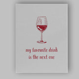 Minimalist Red Wine Glass Line Art With My Favourite Drink Is The Next One Quote Canvas Wall Art Print Decor Picture Ready to Hang