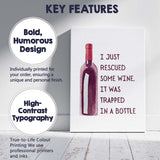 Watercolour Red Wine Bottle Humorous Rescue Quote Kitchen Bar Canvas Wall Art Print Decor Picture Ready to Hang