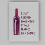 Watercolour Red Wine Bottle Humorous Rescue Quote Kitchen Bar Canvas Wall Art Print Decor Picture Ready to Hang