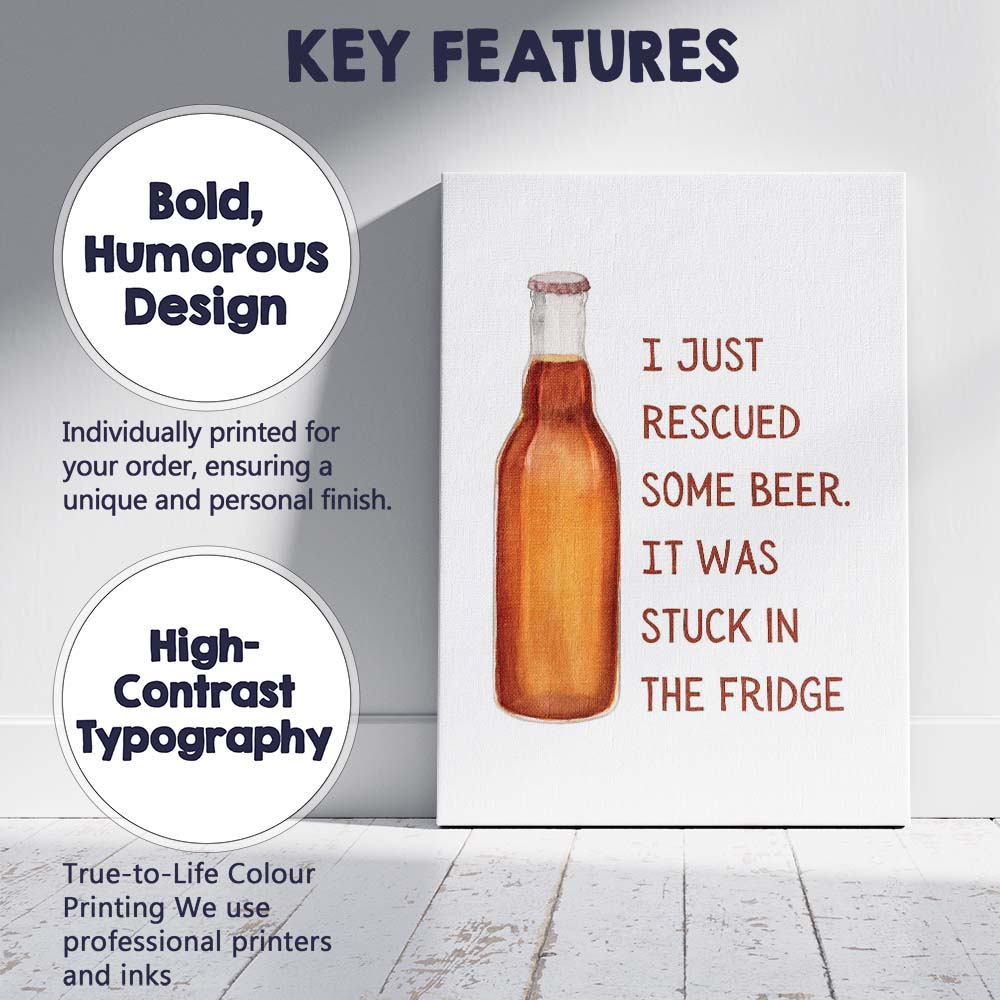 Watercolour Beer Bottle Humorous Rescue Quote Kitchen Pub Canvas Wall Art Print Decor Picture Ready to Hang