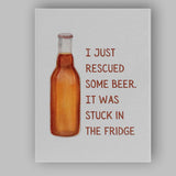 Watercolour Beer Bottle Humorous Rescue Quote Kitchen Pub Canvas Wall Art Print Decor Picture Ready to Hang