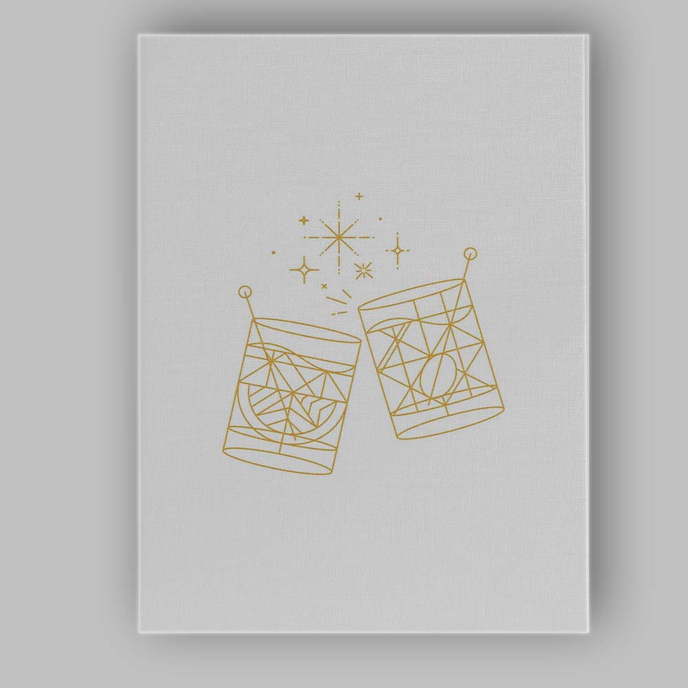 Minimalist Gold Whisky Tumbler Cheers Line Art Illustration Canvas Wall Art Print Decor Picture Ready to Hang