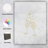 Minimalist Gold Champagne Flute Toast Line Art Illustration Canvas Wall Art Print Decor Picture Ready to Hang