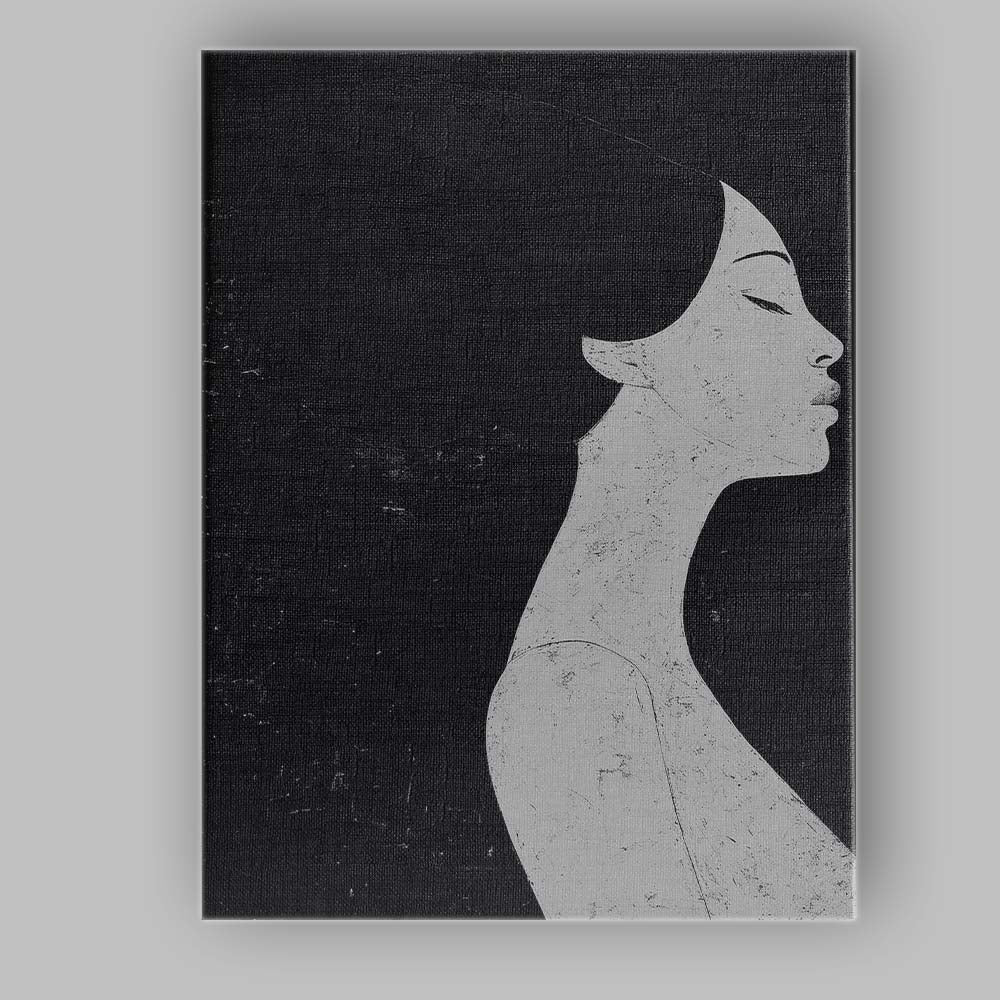 Black and White Minimalist Female Side Profile Portrait Contemporary Canvas Wall Art Print Decor Picture Ready to Hang