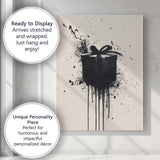 Black Ink Splash Gift Box Abstract Grunge Contemporary Canvas Wall Art Print Decor Picture Ready to Hang