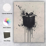 Black Ink Splash Gift Box Abstract Grunge Contemporary Canvas Wall Art Print Decor Picture Ready to Hang