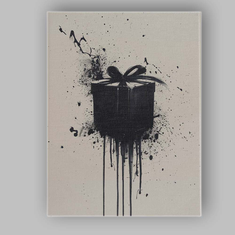 Black Ink Splash Gift Box Abstract Grunge Contemporary Canvas Wall Art Print Decor Picture Ready to Hang