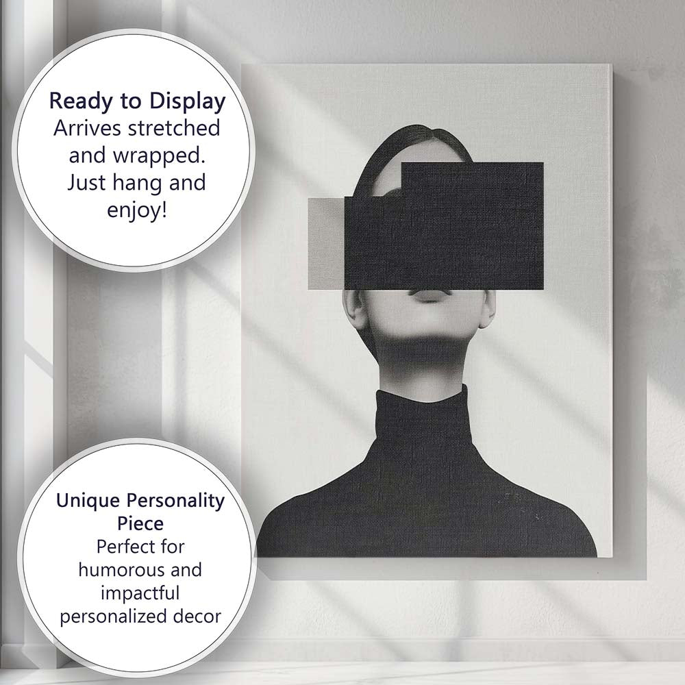 Minimalist Monochrome Portrait With Geometric Black Rectangle Contemporary Canvas Wall Art Print Decor Picture Ready to Hang