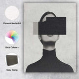 Minimalist Monochrome Portrait With Geometric Black Rectangle Contemporary Canvas Wall Art Print Decor Picture Ready to Hang
