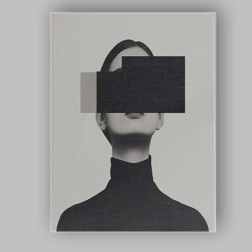 Minimalist Monochrome Portrait With Geometric Black Rectangle Contemporary Canvas Wall Art Print Decor Picture Ready to Hang