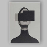Minimalist Monochrome Portrait With Geometric Black Rectangle Contemporary Canvas Wall Art Print Decor Picture Ready to Hang