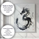Japanese Sumi Ink Dragon Monochrome Oriental Brush Painting Canvas Wall Art Print Decor Picture Ready to Hang