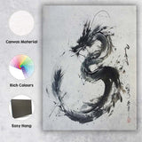 Japanese Sumi Ink Dragon Monochrome Oriental Brush Painting Canvas Wall Art Print Decor Picture Ready to Hang