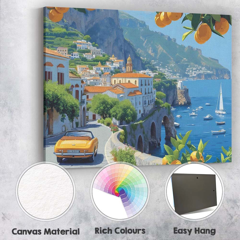 Scenic Amalfi Coast Italy Coastal Village Citrus Travel Landscape Canvas Wall Art Print Decor Picture Ready to Hang
