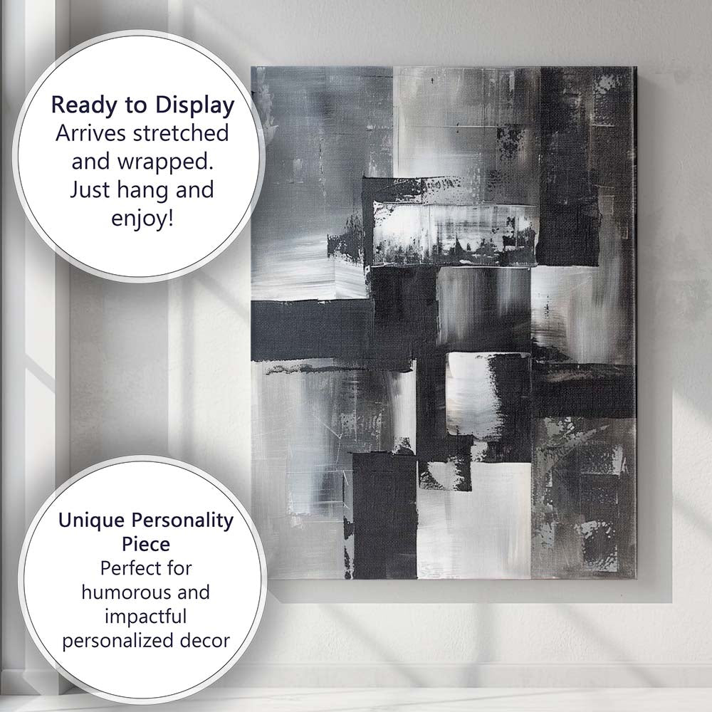 Monochrome Abstract Geometric Block Textured Modern Painting Canvas Wall Art Print Decor Picture Ready to Hang