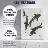 Monochrome Japanese Koi Fish Ink Wash Painting Contemporary Canvas Wall Art Print Decor Picture Ready to Hang
