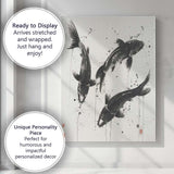 Monochrome Japanese Koi Fish Ink Wash Painting Contemporary Canvas Wall Art Print Decor Picture Ready to Hang