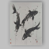 Monochrome Japanese Koi Fish Ink Wash Painting Contemporary Canvas Wall Art Print Decor Picture Ready to Hang