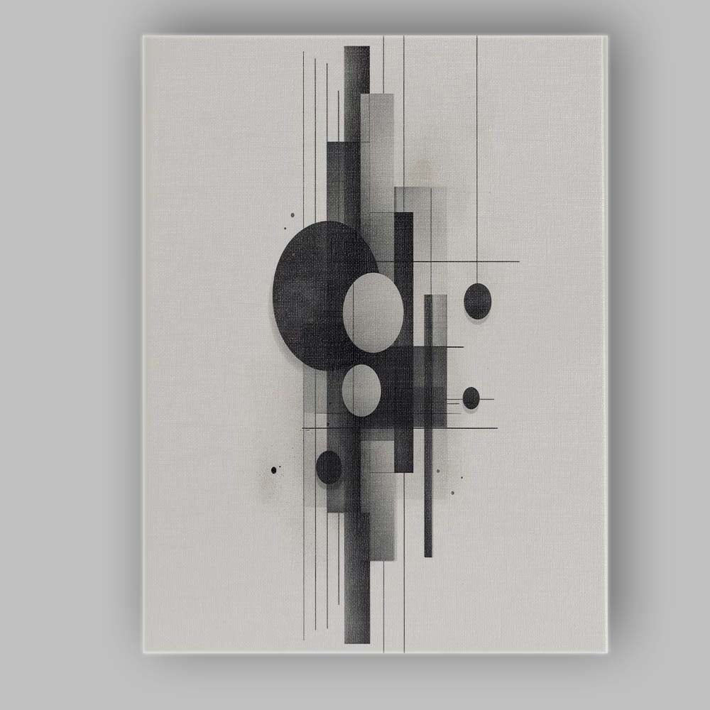 Modern Monochrome Geometric Circles And Rectangles Abstract Composition Canvas Wall Art Print Decor Picture Ready to Hang
