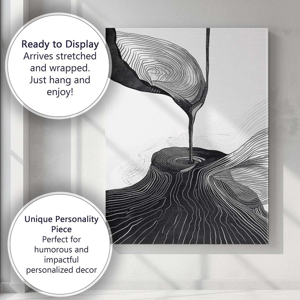 Black and White Abstract Liquid Flow Topographic Line Art Canvas Wall Art Print Decor Picture Ready to Hang