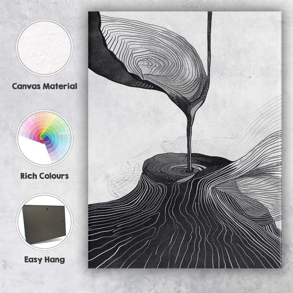 Black and White Abstract Liquid Flow Topographic Line Art Canvas Wall Art Print Decor Picture Ready to Hang
