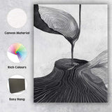 Black and White Abstract Liquid Flow Topographic Line Art Canvas Wall Art Print Decor Picture Ready to Hang