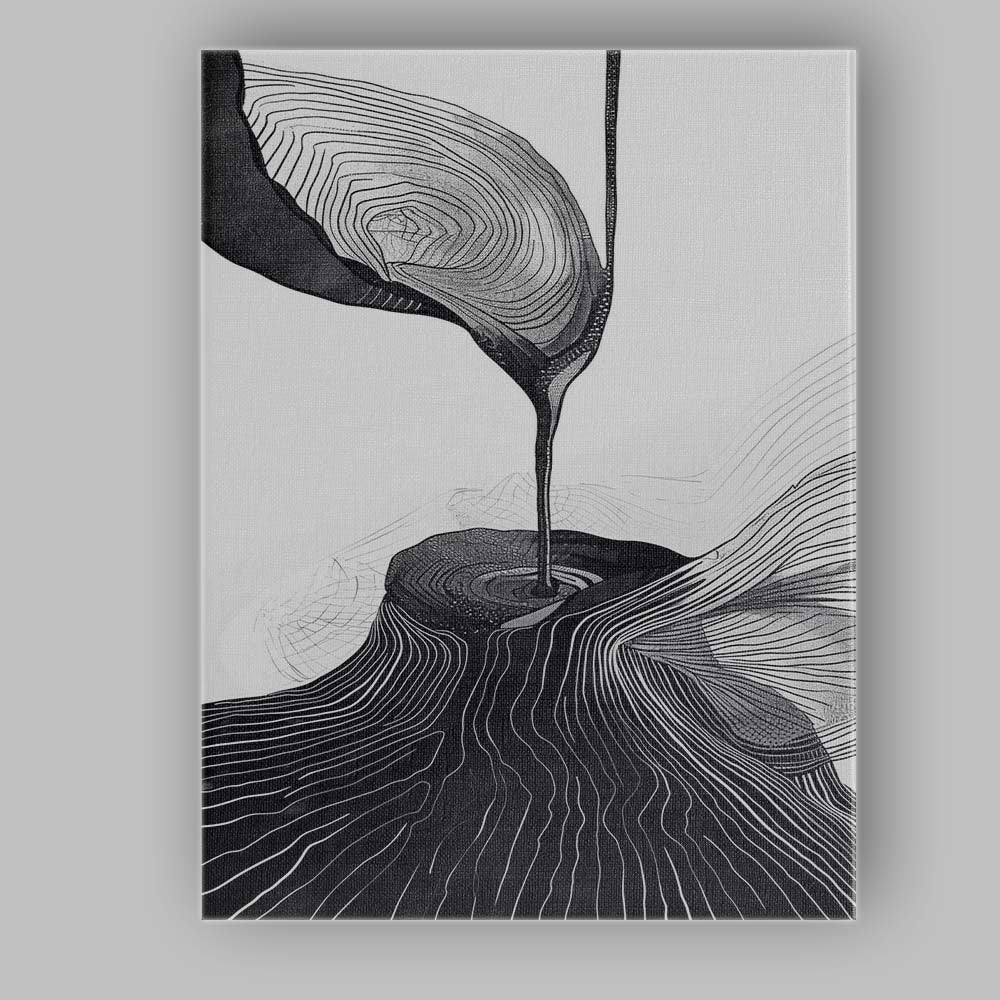 Black and White Abstract Liquid Flow Topographic Line Art Canvas Wall Art Print Decor Picture Ready to Hang