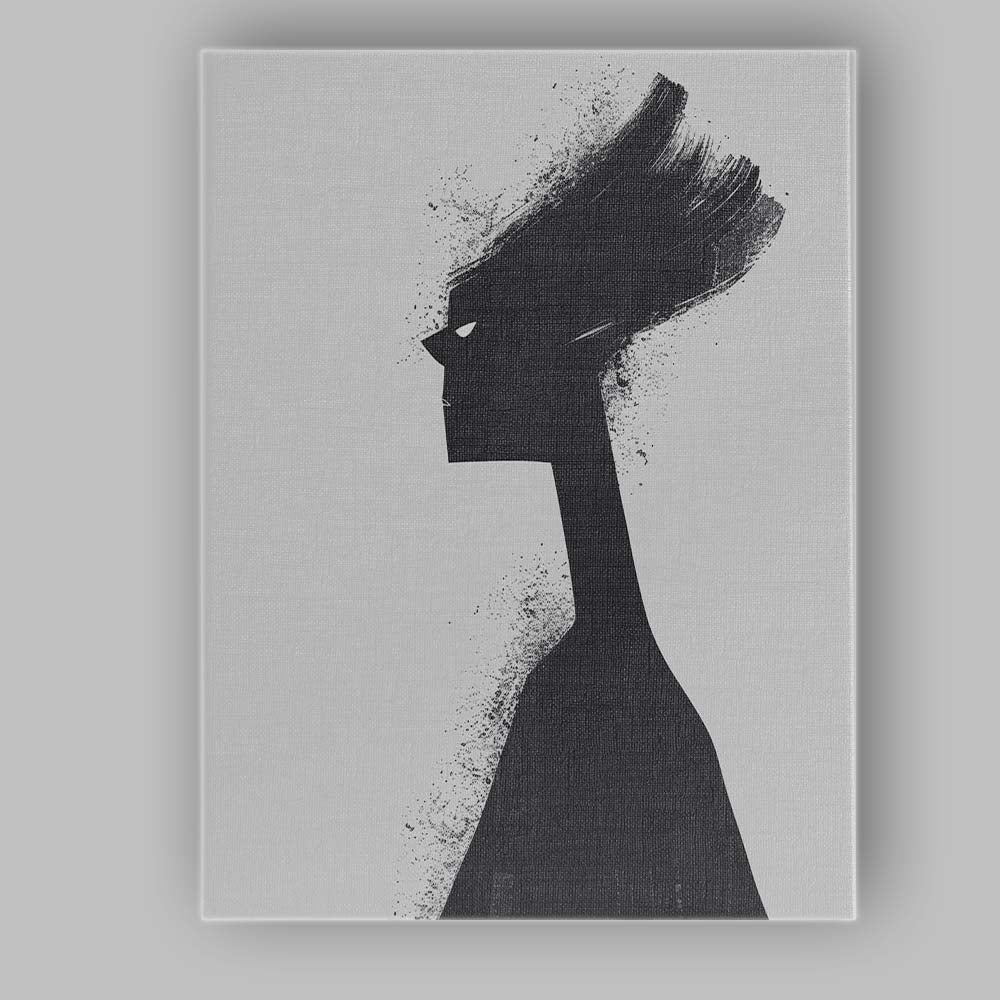 Minimalist Black Silhouette Portrait Expressionist Abstract Figure Canvas Wall Art Print Decor Picture Ready to Hang