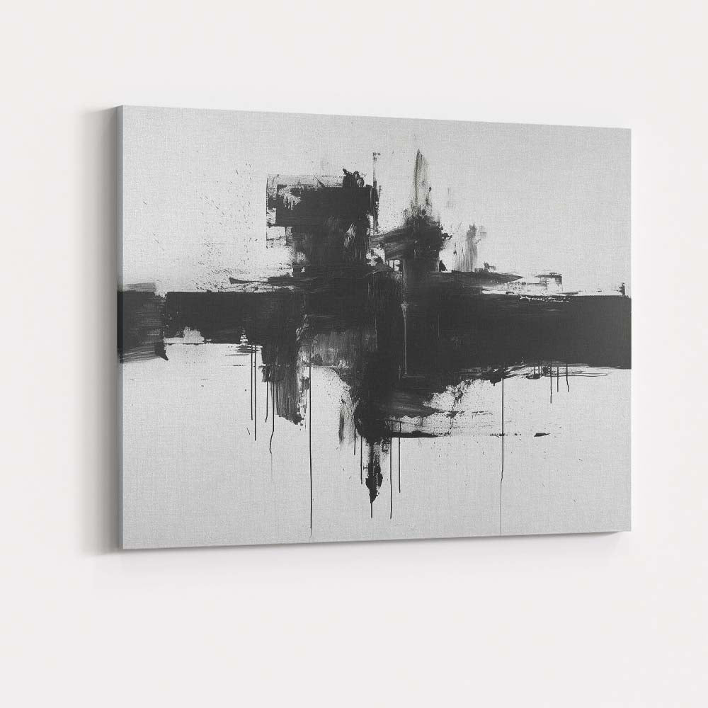 Monochrome Abstract Urban Skyline Brushstroke Painting Canvas Wall Art Print Decor Picture Ready to Hang
