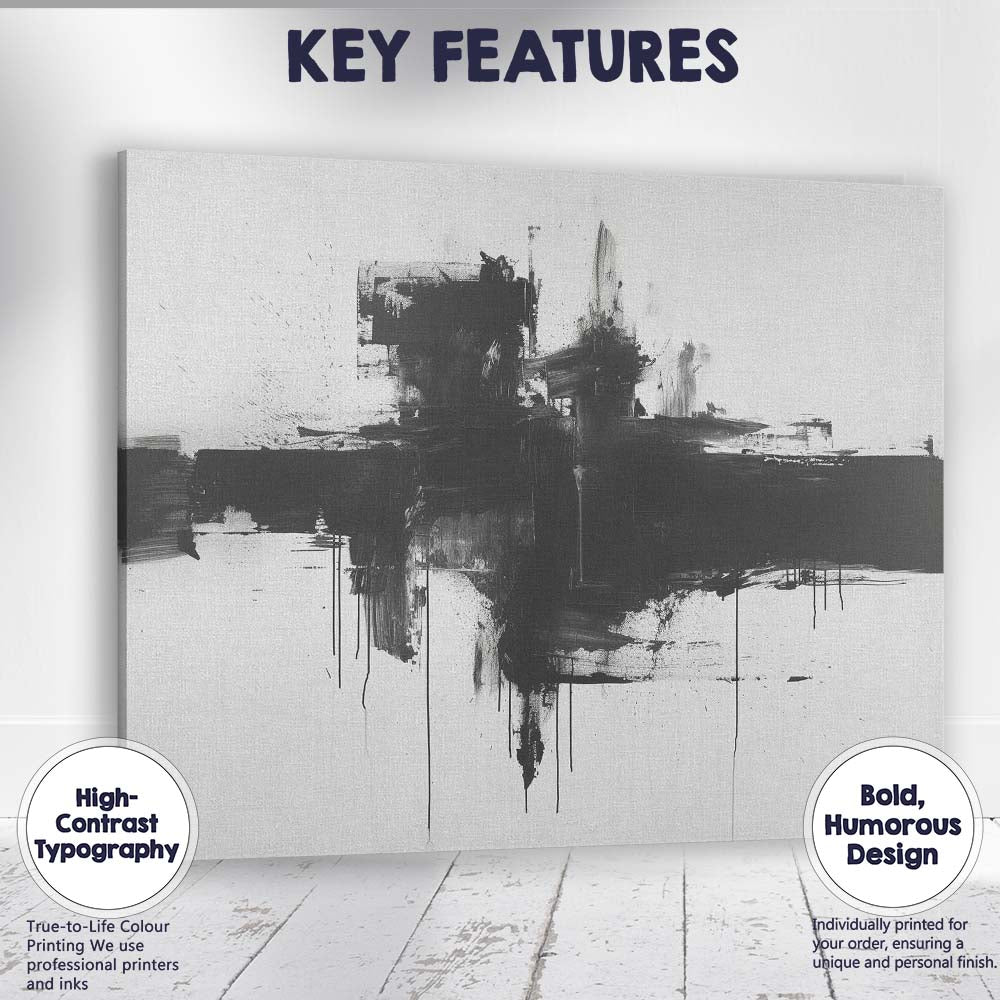 Monochrome Abstract Urban Skyline Brushstroke Painting Canvas Wall Art Print Decor Picture Ready to Hang