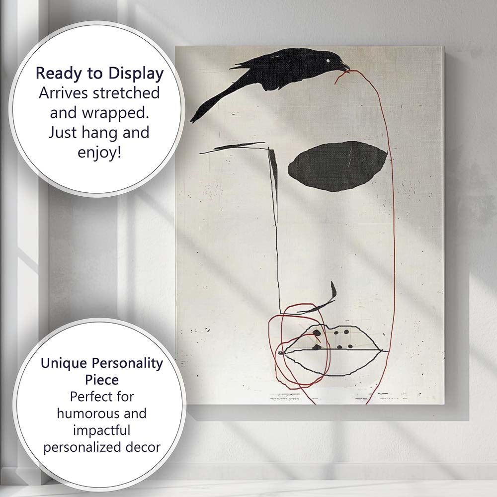 Minimalist Abstract Black Bird Red Line Contemporary Composition Canvas Wall Art Print Decor Picture Ready to Hang