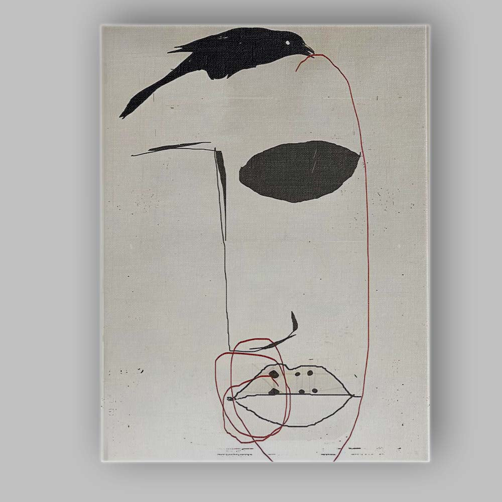 Minimalist Abstract Black Bird Red Line Contemporary Composition Canvas Wall Art Print Decor Picture Ready to Hang
