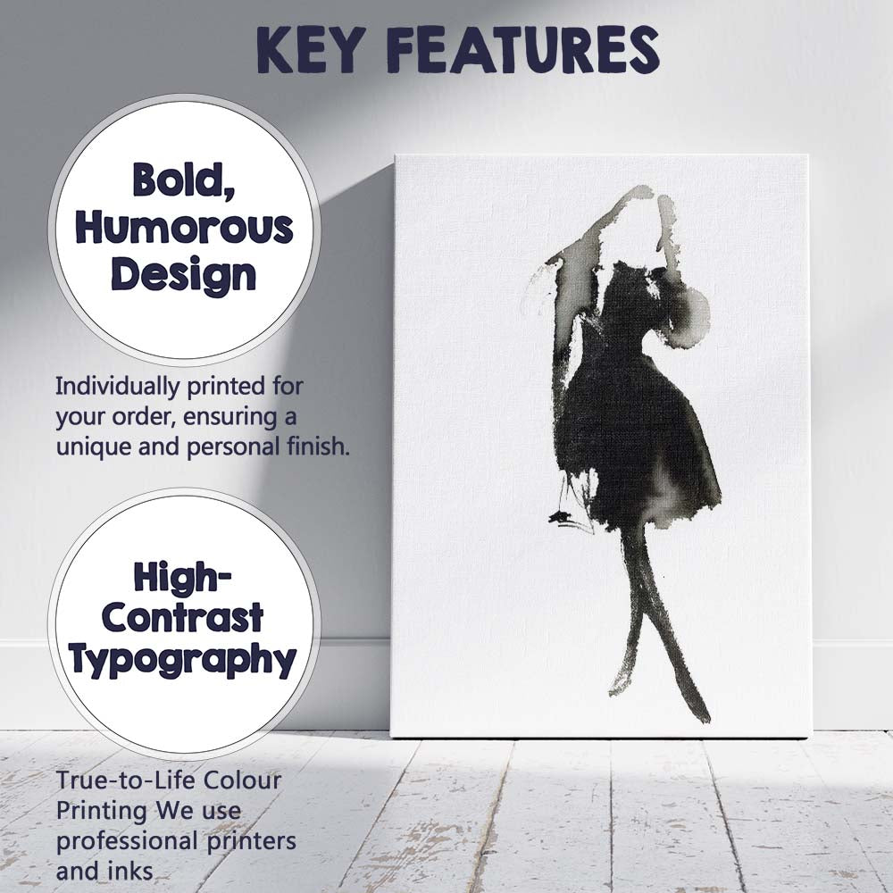 Minimalist Monochrome Fashion Figure Watercolour Silhouette Canvas Wall Art Print Decor Picture Ready to Hang