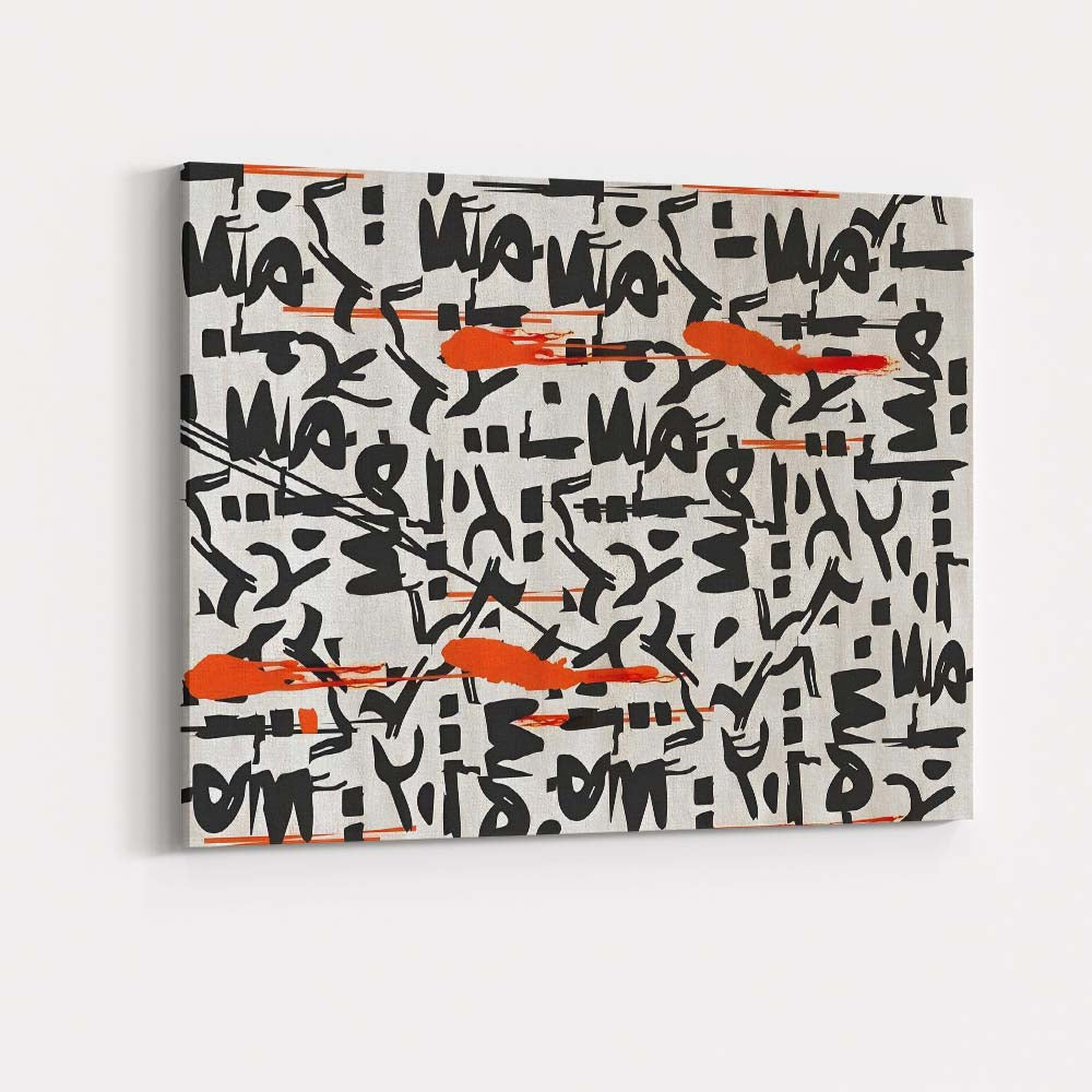 Contemporary Black Orange Abstract Graffiti Typography Pattern Canvas Wall Art Print Decor Picture Ready to Hang