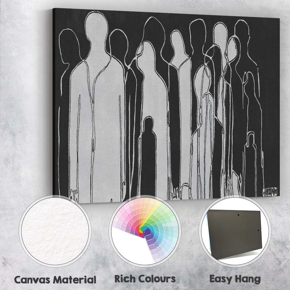 Monochrome Abstract Human Silhouette Line Art Figures Canvas Wall Art Print Decor Picture Ready to Hang