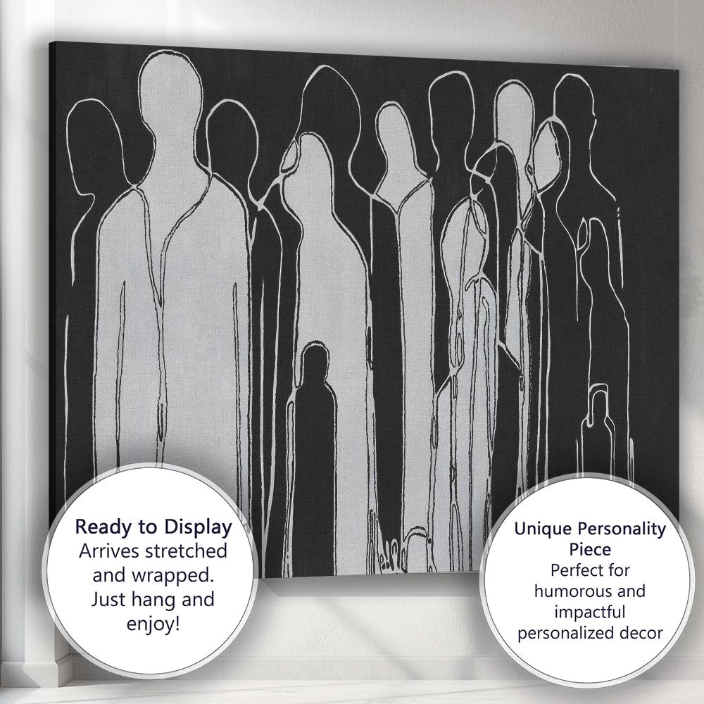 Monochrome Abstract Human Silhouette Line Art Figures Canvas Wall Art Print Decor Picture Ready to Hang