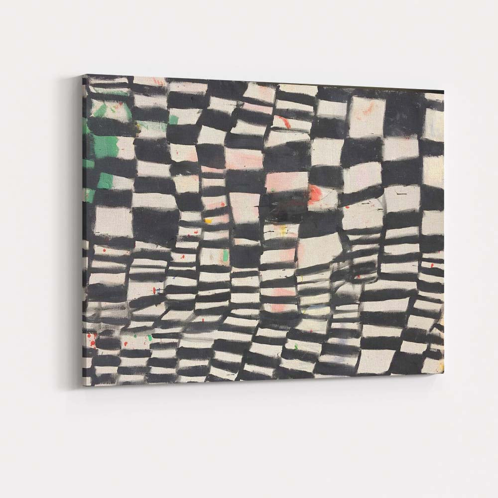 Black White Abstract Checkerboard Brushstroke Pattern Canvas Wall Art Print Decor Picture Ready to Hang