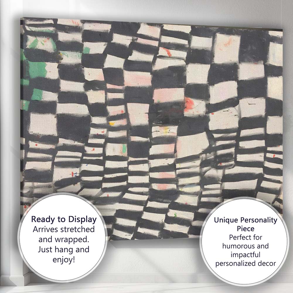 Black White Abstract Checkerboard Brushstroke Pattern Canvas Wall Art Print Decor Picture Ready to Hang