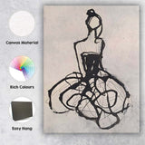 Abstract Black Ink Fashion Dress Sketch Minimalist Figure Canvas Wall Art Print Decor Picture Ready to Hang