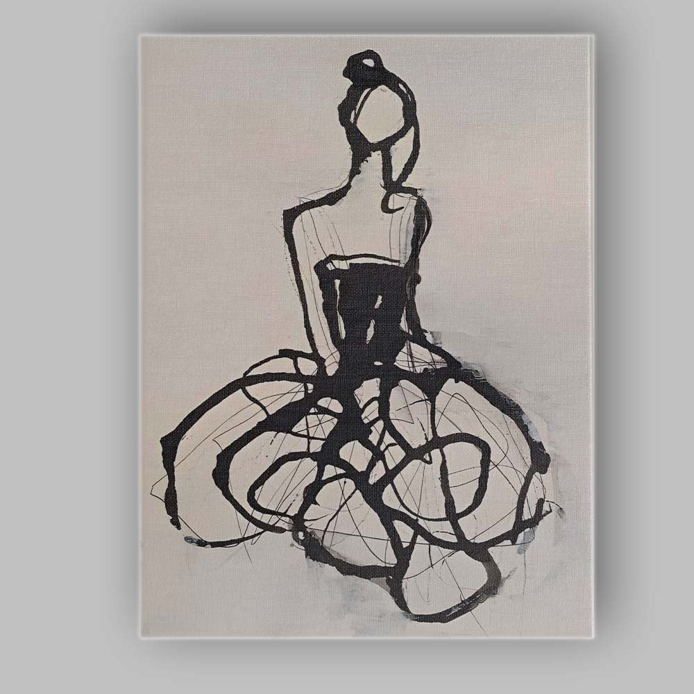 Abstract Black Ink Fashion Dress Sketch Minimalist Figure Canvas Wall Art Print Decor Picture Ready to Hang
