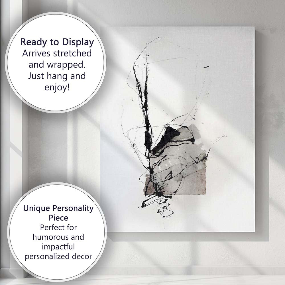 Monochrome Abstract Portrait Ink Line Illustration Canvas Wall Art Print Decor Picture Ready to Hang