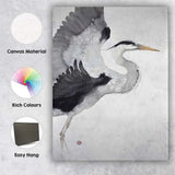 Elegant Monochrome Flying Heron Watercolour Wildlife Canvas Wall Art Print Decor Picture Ready to Hang