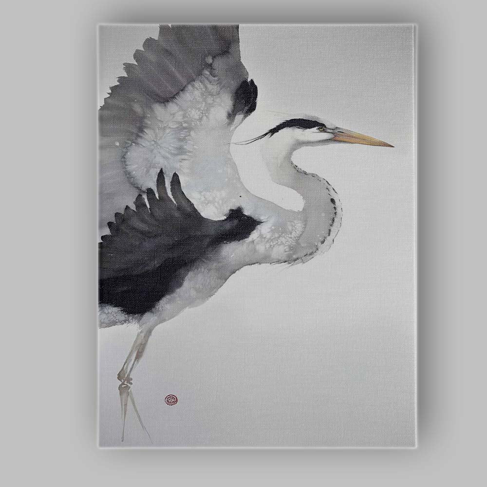 Elegant Monochrome Flying Heron Watercolour Wildlife Canvas Wall Art Print Decor Picture Ready to Hang